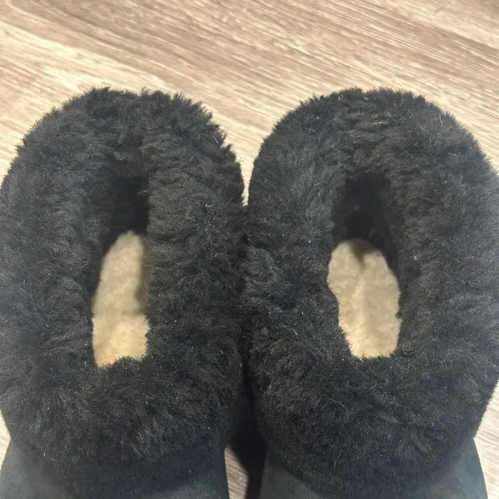 Ugg Black Classic Mini Fluff Shearling Sheepsksin Cuff Boot Sz 8 Cozycore Lounge